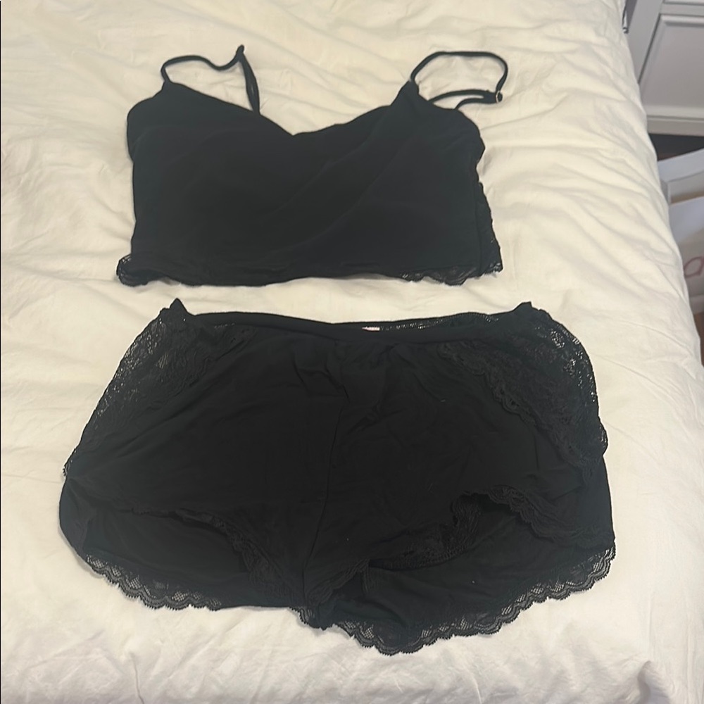 Victoria's Secret Black Lace Trim Pajama Set
